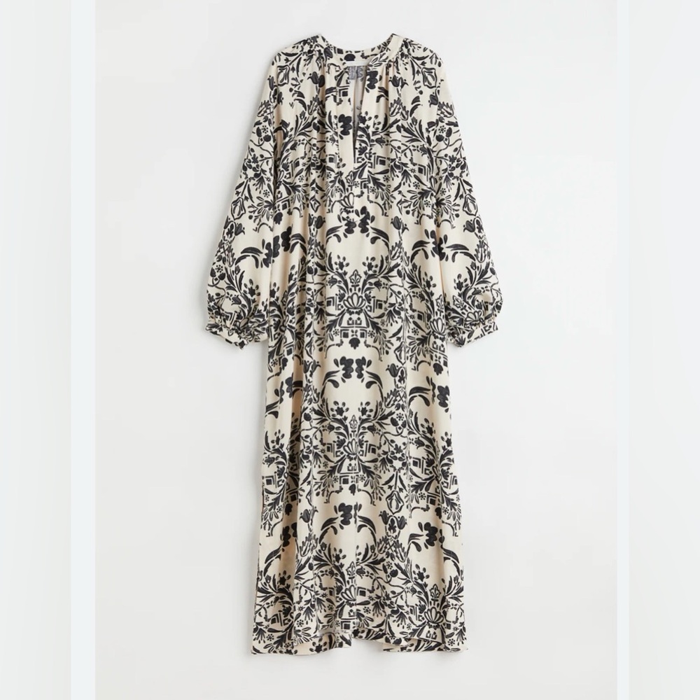 H&M Black and Cream Floral Long Sleeve Dress